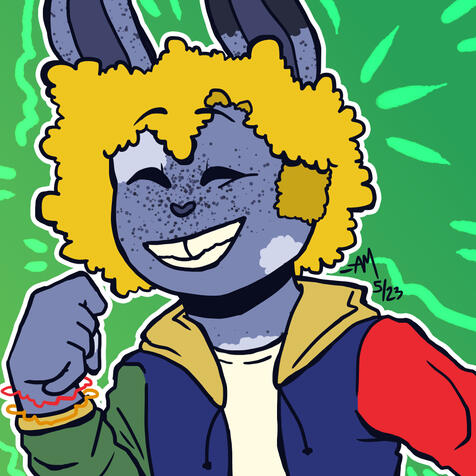 Flat color bust, simple background, thick wavy lineart - $8