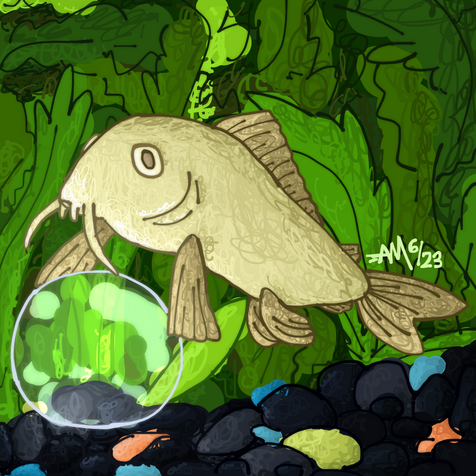 Scribble shaded pet portrait, background (prop, plants, gravel) - $28