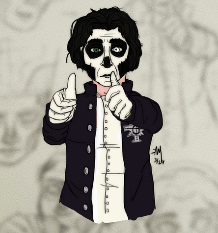 Flat color halfbody, background (blurred picture of a sketch page) - $17