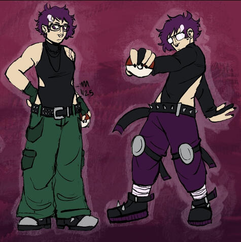 Fullbody sketch, colored, color background, 2 characters total - $23