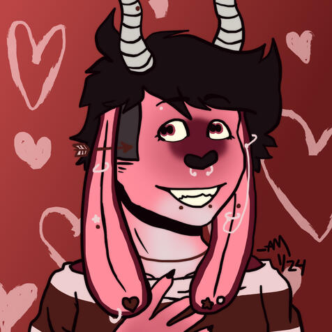 Flat color bust, simple background, thick wavy lineart - $8