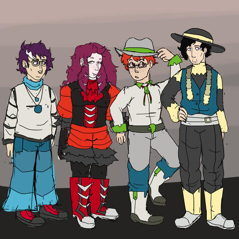 Fullbody sketch, colored, simple background, 4 characters total - $35