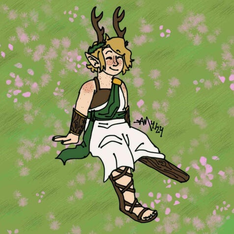 Fullbody flat colors, background (grass with flowers) - $23